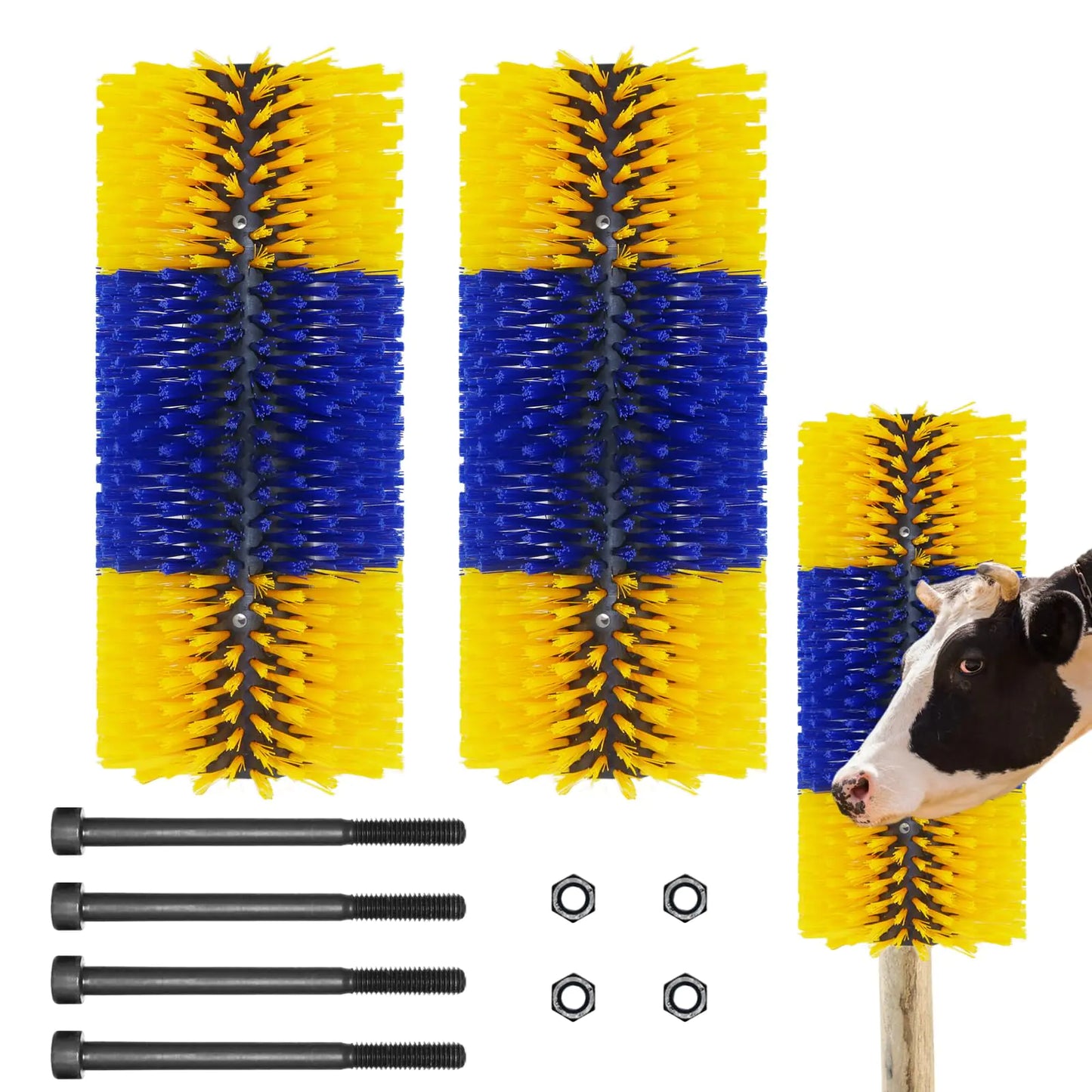 2PCS Livestock Scratching Brush 17.5 x 7.8 Inch Horse Brushes for Grooming Relieve Itching on the Back of Livestock Goat Scratching Post for Horse Elk Cattle Pig Sheep(Yellow with 4Screws)