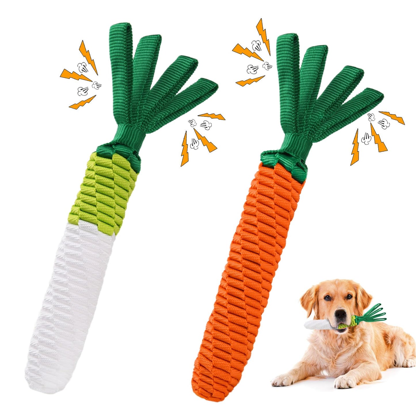 LIFLIX 2PCS Dog Rope Toy Tug of War Dog Toy Cute Carrot Dog Toy with Crinkle Paper Tags