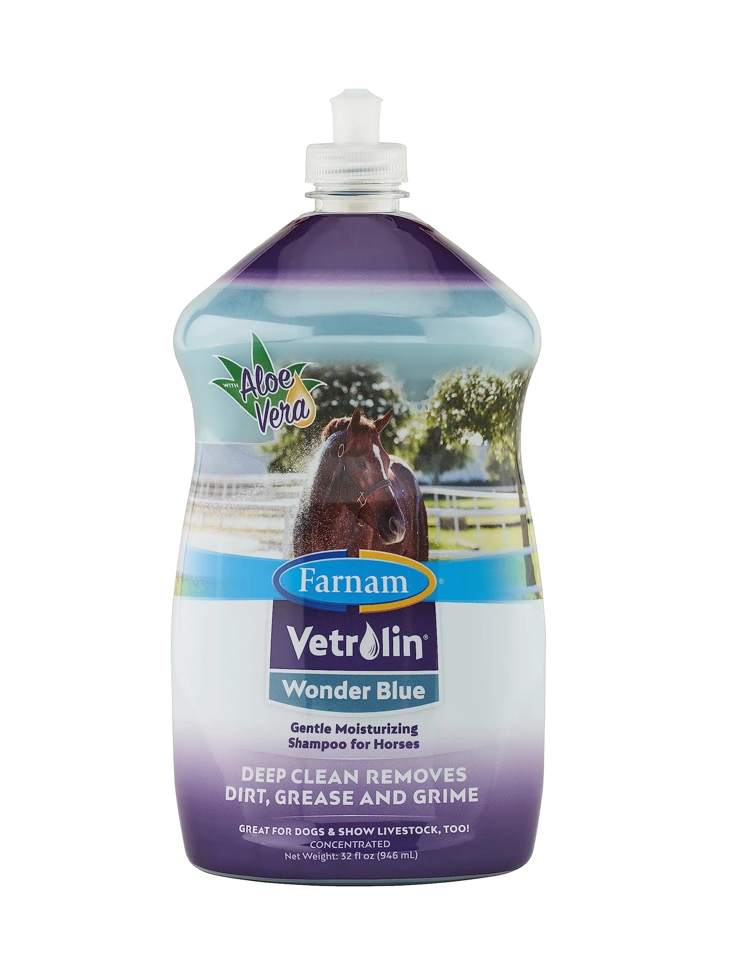 Farnam Vetrolin Wonder Blue Gentle Moisturizing Shampoo for Horses Livestock and Dogs Blue 32