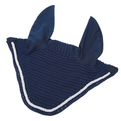 Horse Ear Bonnet Elastic Horse Ear Net Hand Crochet Horse Ear Muffs For Protect Ears Navy Blue