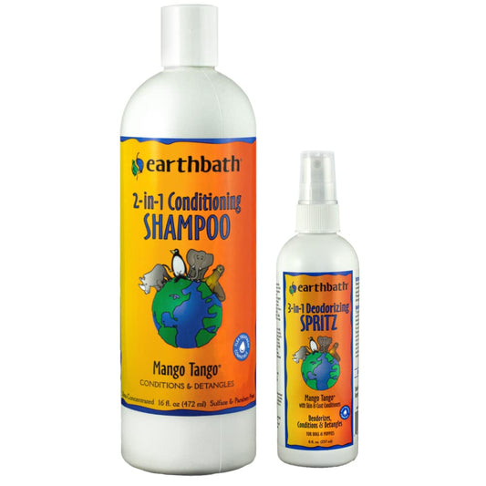 earthbath Mango Tango 2-in-1 Conditioning Shampoo & Spritz - Cruelty Free Dog Shampoo and Conditioner Made in USA Gentle Dog Conditioner Best Puppy Shampoo & Puppy Supplies Dog Wash - (1 Set)