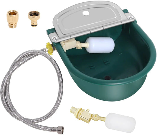 Automatic Water Bowl Plastic Livestock Waterer with Float Valves (Drain Hole) 39 inch Water Hose Quick Connector Livestock Horse Waterer Dispenser for DogsHorseCalfChickenGoat Water Trough