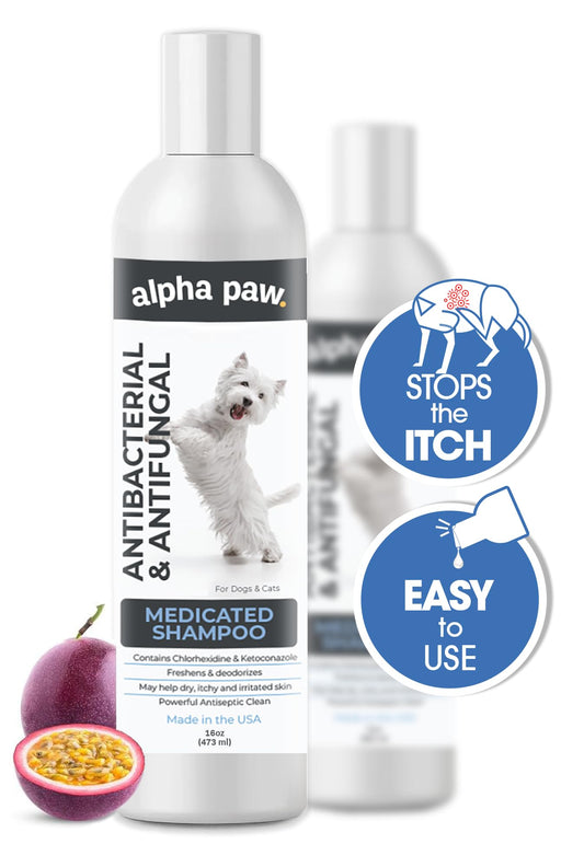 Smiling Paws Pet Medicated Shampoo for Dogs & Cats - Dog Shampoo for Smelly Dogs - Passionfruit Scent (16oz)