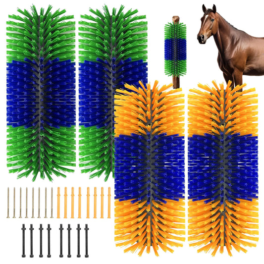 Mofund 4 PC Livestock Scratch Brushes Full Massage Brush Kit with 4 Screws Horse Brush for Grooming Goat Brush Relieve Itching on the Back of Livestock for Horse Cow Goat Cattle Pig Sheep