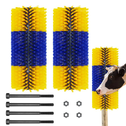 2PCS Livestock Scratching Brush 17.5 x 7.8 Inch Horse Brushes for Grooming Relieve Itching on the Back of Livestock Goat Scratching Post for Horse Elk Cattle Pig Sheep（Yellow with 4Screws）