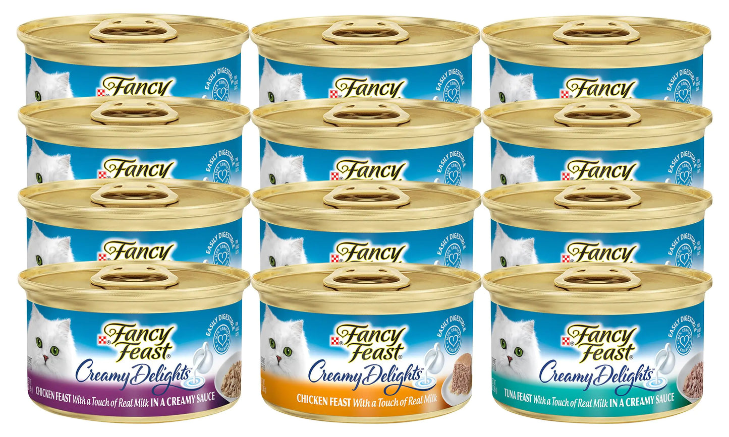 Fancy Feast PURINA Creamy Delights Wet Cat Food Variety Pack 3 Ounce (Pack of 12)