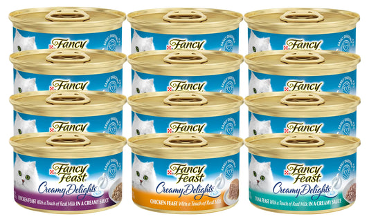 Fancy Feast PURINA Creamy Delights Wet Cat Food Variety Pack 3 Ounce (Pack of 12)