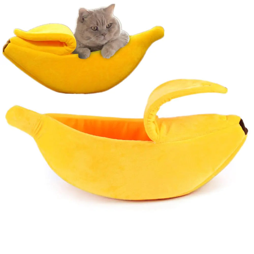 NatureMan Creative Banana Shape Dog Cat Bed Cute Banana Puppy Pad Kennel Warm and Soft Pet Cat Supplies Kitten Puppy Bed (Large)