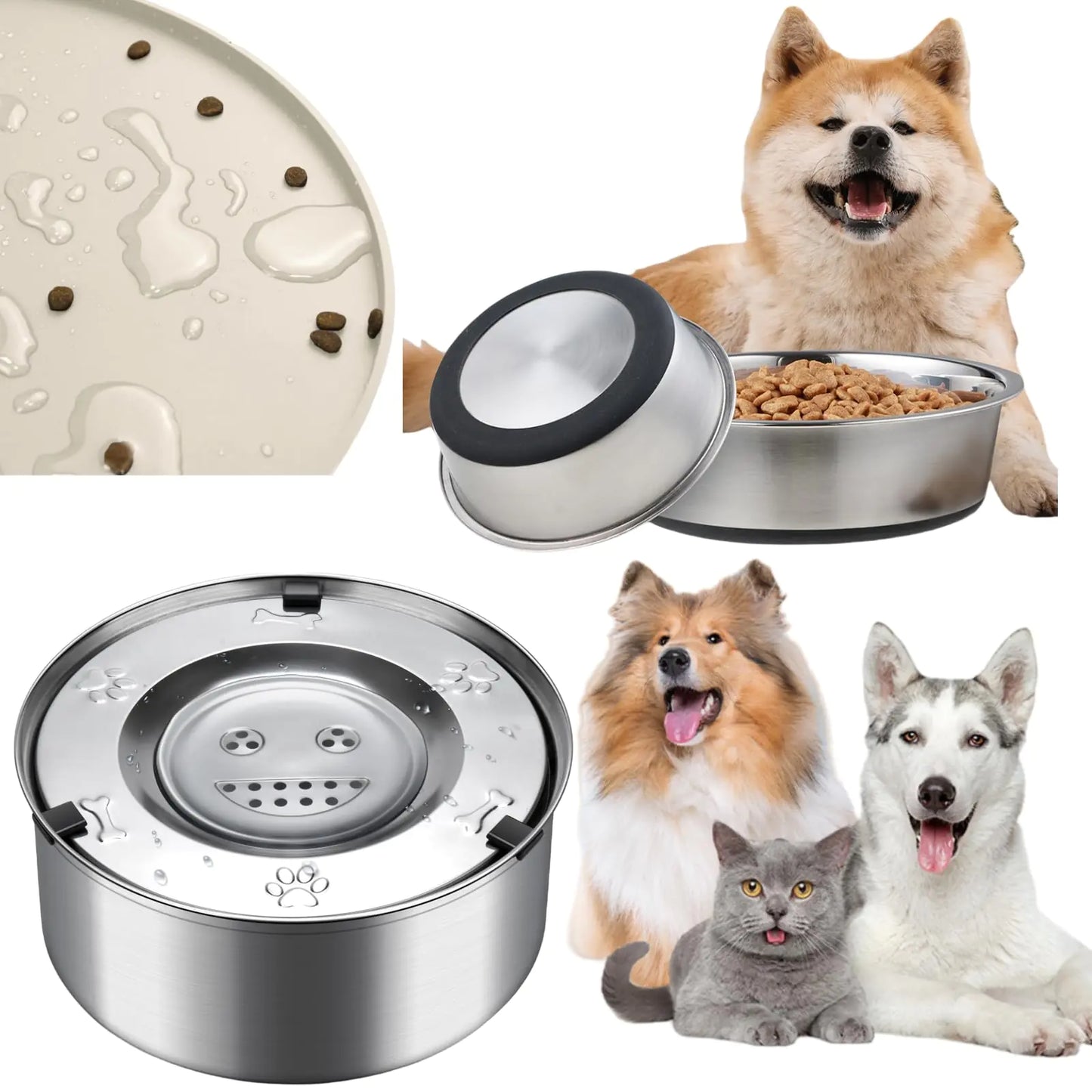 3 PCS Dog Bowl Kit Includes Stainless Steel Water Bowl(33oz)Food Bowl(4Cups) and Pet MatNew Dog Cat Essentials can Keep Floor Clean When Feeding Small Dogs and CatsGreat Gift for Enjoy Diet(S)