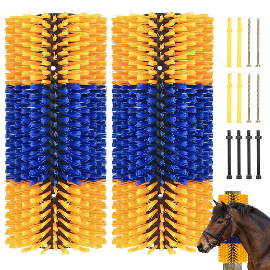 RUSIW Livestock Scratch Brush 2 PCS Yellow Oblong Nylon for Cow Horse Goat Cattle Pig Sheep Relieves Itching Provides Massage Removes Dirt Suitable for Most Livestock