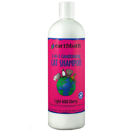 earthbath Wild Cherry 2-in-1 Cat Conditioning Shampoo - Cruelty Free Cat Shampoo and Conditioner Made in USA Gentle Cat Conditioner Kitty Shampoo & Cat Supplies Safe Cat Wash - 16 Oz (1 Pack)